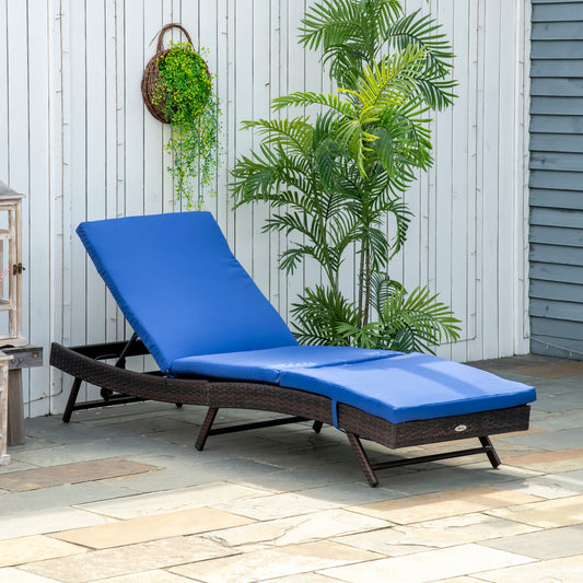 Wicker Patio Lounger, Outdoor S Shape Recliners Lounge Chair w/ 5-Level Adjustable Backrest, Soft Padded Cushion Perfect for Outdoor Use, Dark Blue Chaise Loungers   at Gallery Canada