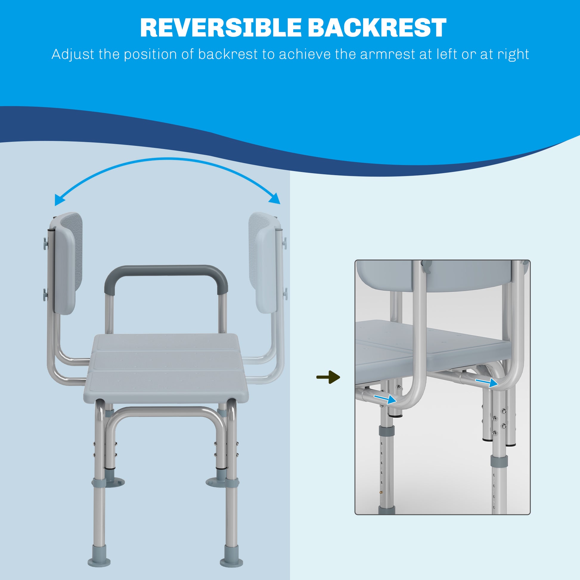 6-Level Adjustable Bath and Shower Transfer Bench Aluminum Chair with Non-Slip Feet, Armrest &; Backrest Grey Bath Chairs   at Gallery Canada