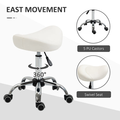 Saddle Stool, Height Adjustable Rolling Salon Chair with PU Leather for Massage, Spa, Clinic, Beauty and Tattoo, White Salon Stools   at Gallery Canada