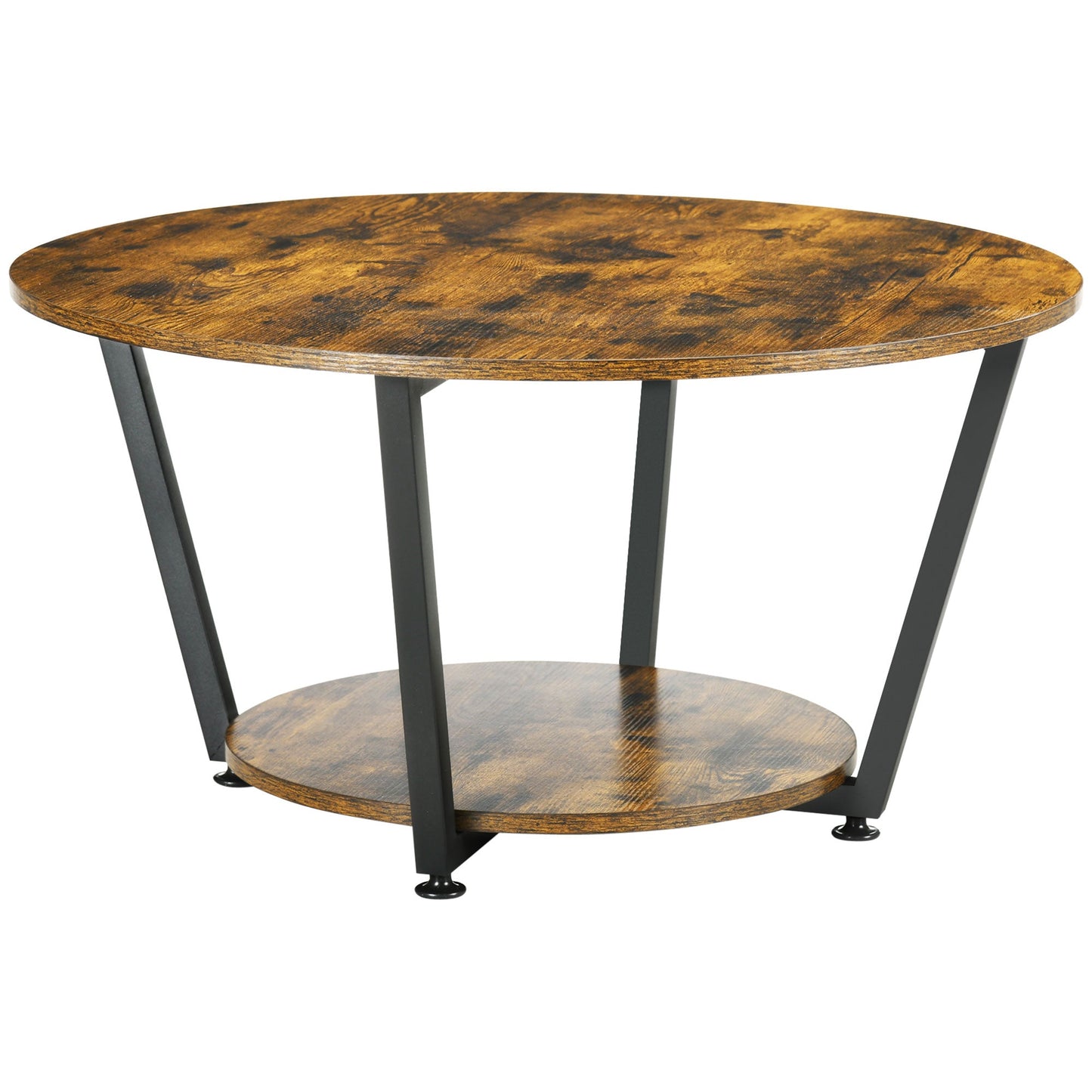 Round Coffee Table with Storage Shelf, Center Table with Steel Frame for Living Room, Rustic Brown Coffee Tables Multi Colour  at Gallery Canada