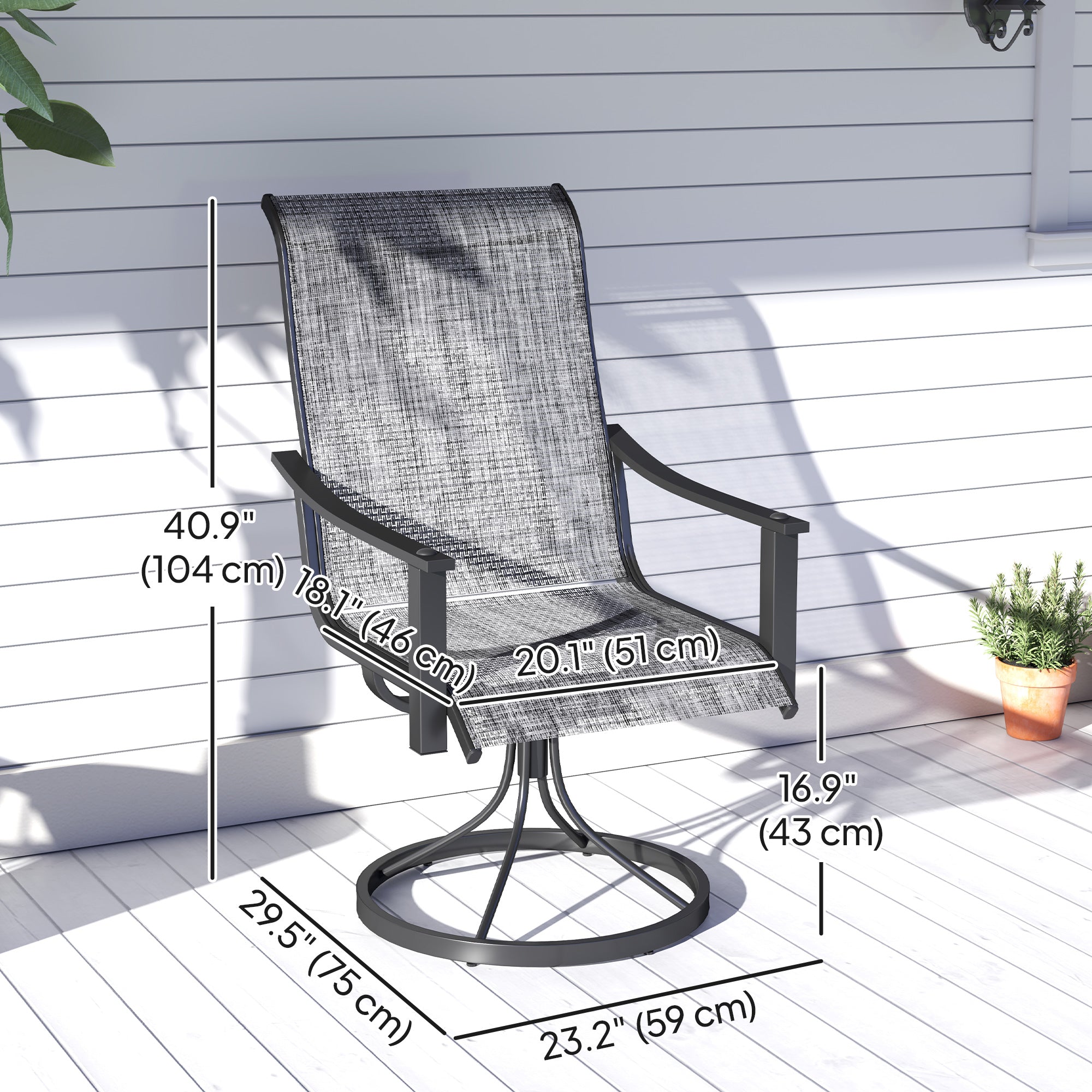 2 Pieces Rocking Swivel Patio Chairs, Mesh Outdoor Swivel Dining Chairs with High Back and Curved Armrests, Mixed Grey Bistro Sets at Gallery Canada