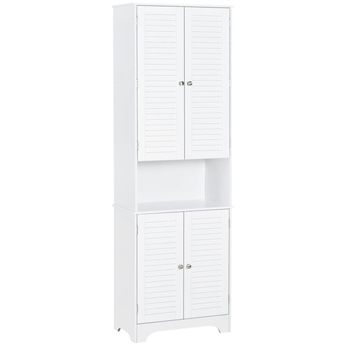 Tall Bathroom Storage Cabinet, Slim Bathroom Cabinet with 4 Shutter Doors and Adjustable Shelves, Toilet Vanity Cabinet, Narrow Organizer, White