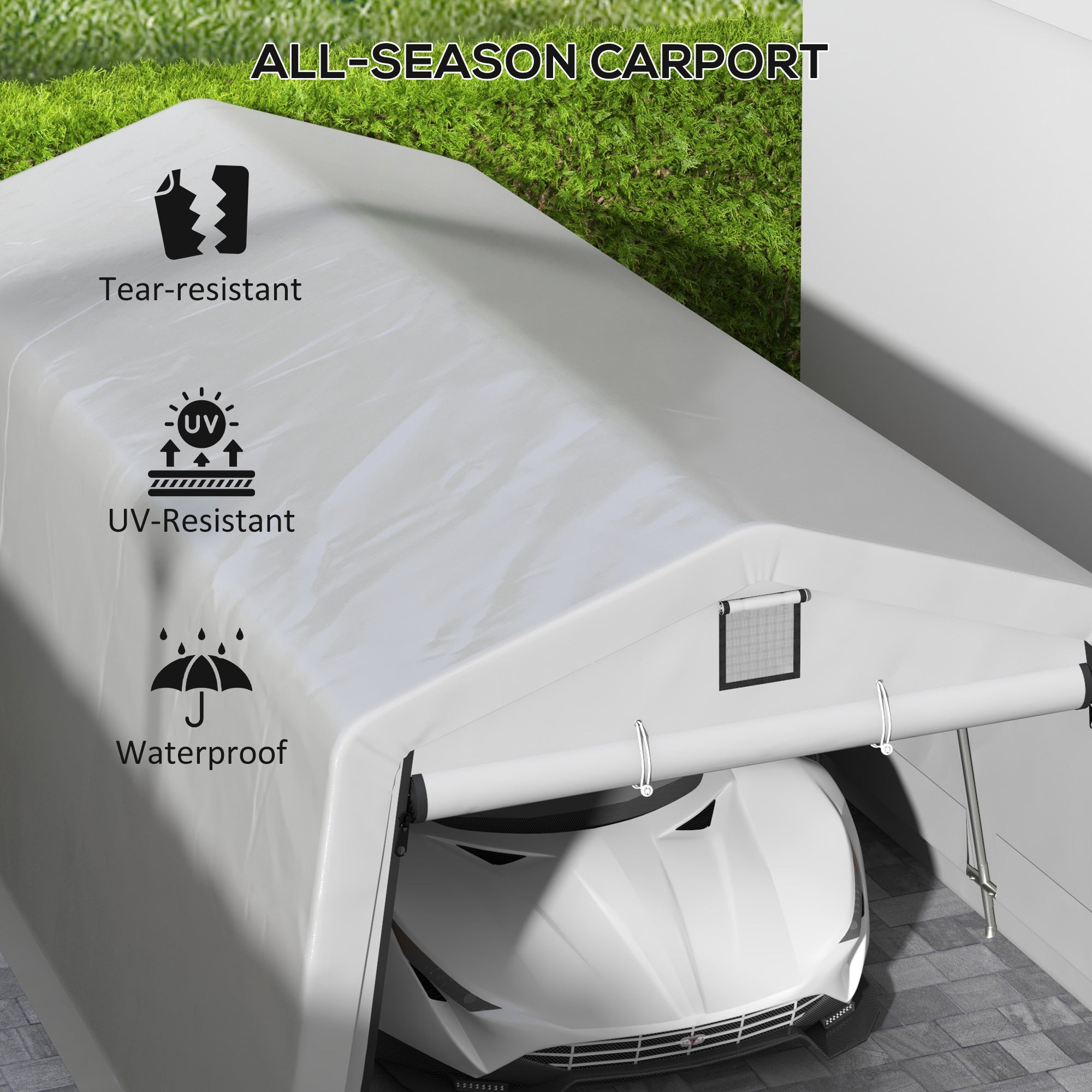 11' x 20' Portable Garage, Heavy Duty Carport Canopy with Ventilation Windows and Large Roll-up Door, Grey Car Shelters at Gallery Canada