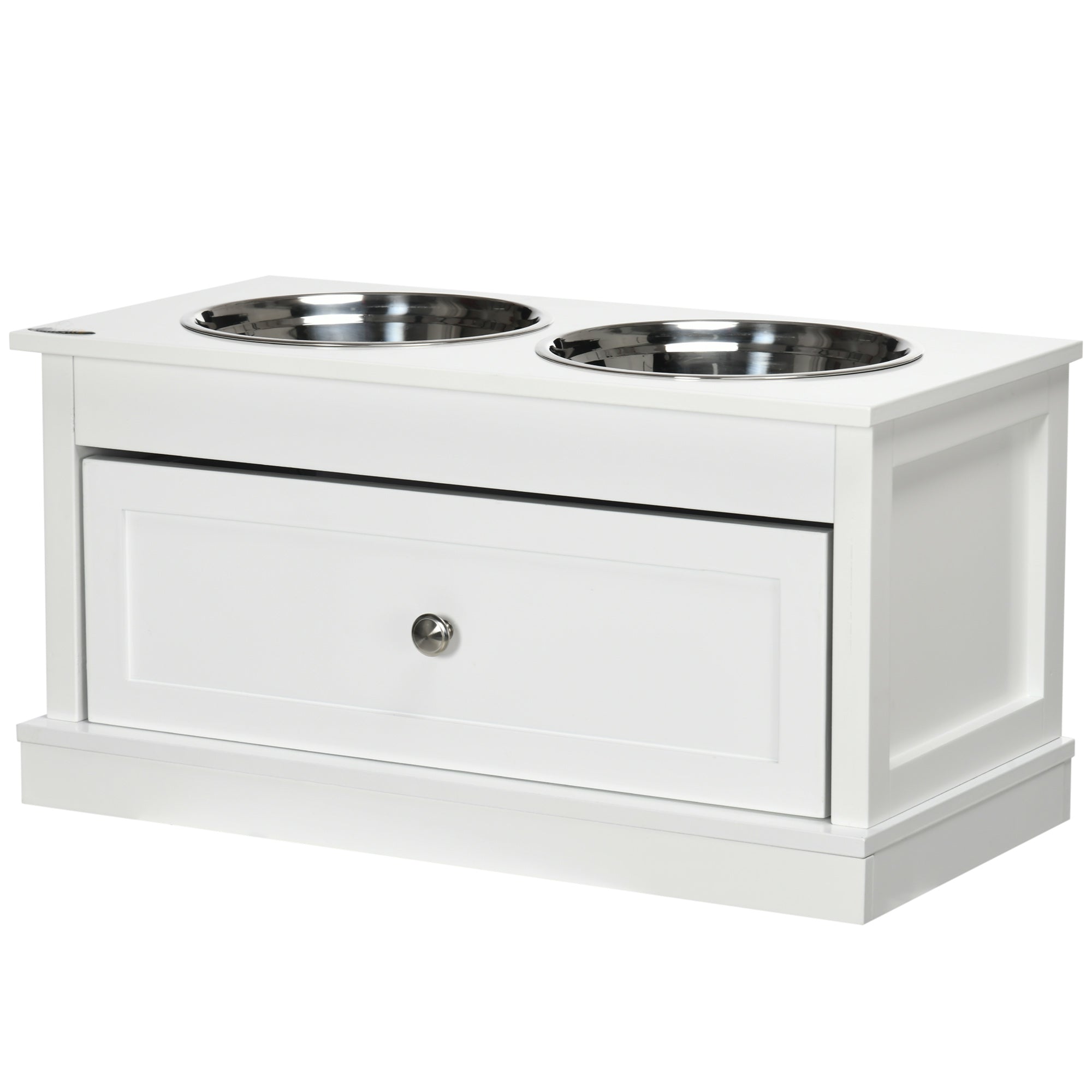 Elevated Dog Bowls with Storage Drawer for Large Dogs, White Dog Bowls White  at Gallery Canada