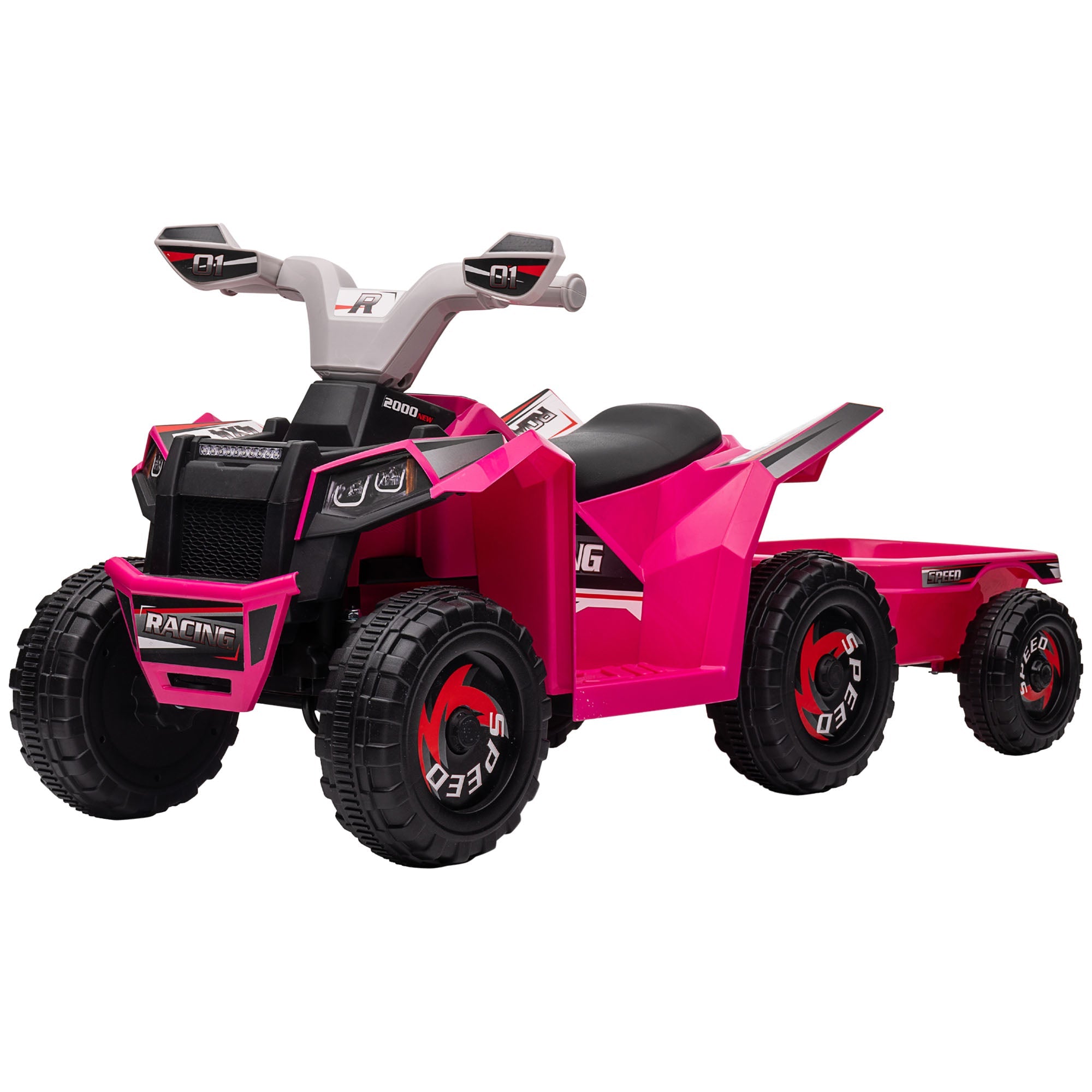 6V Electric Toy Car with Back Trailer, Forward Backward, Wear-Resistant Wheels for Ages 18-36 Months, Pink Electric Ride On Toys Multi Colour  at Gallery Canada