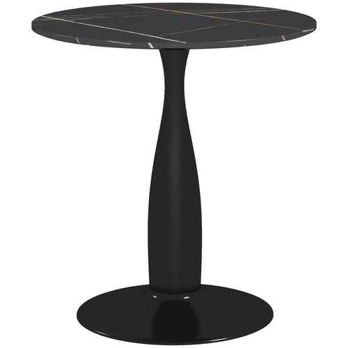 Round Dining Table, Modern Dining Room Table with Faux Marbled Top, Steel Base, Space Saving Small Kitchen Table, Black