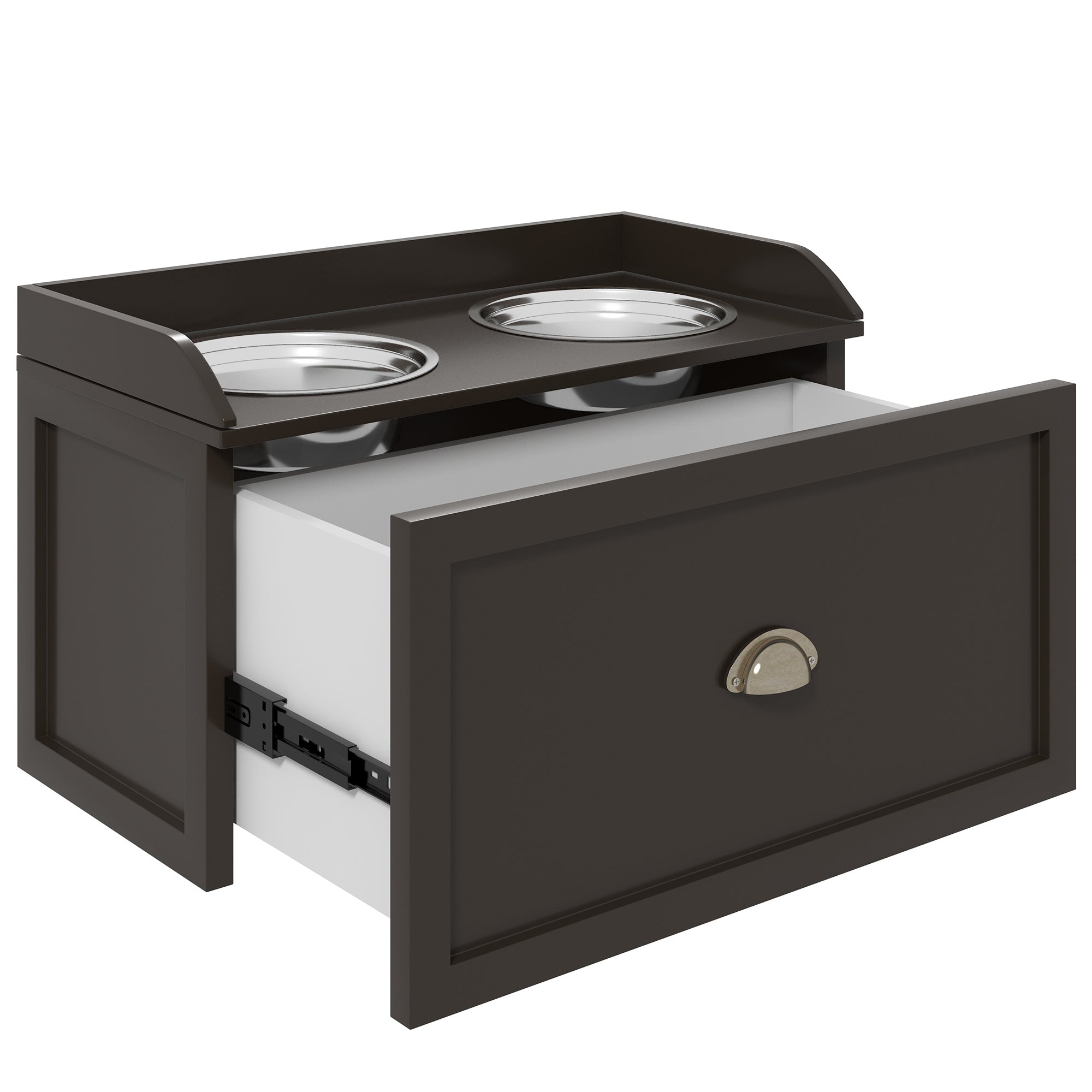 Large Elevated Dog Bowls with Storage Drawer, Raised Pet Feeding Station with 2 Stainless Steel Bowls, Coffee Dog Bowls at Gallery Canada