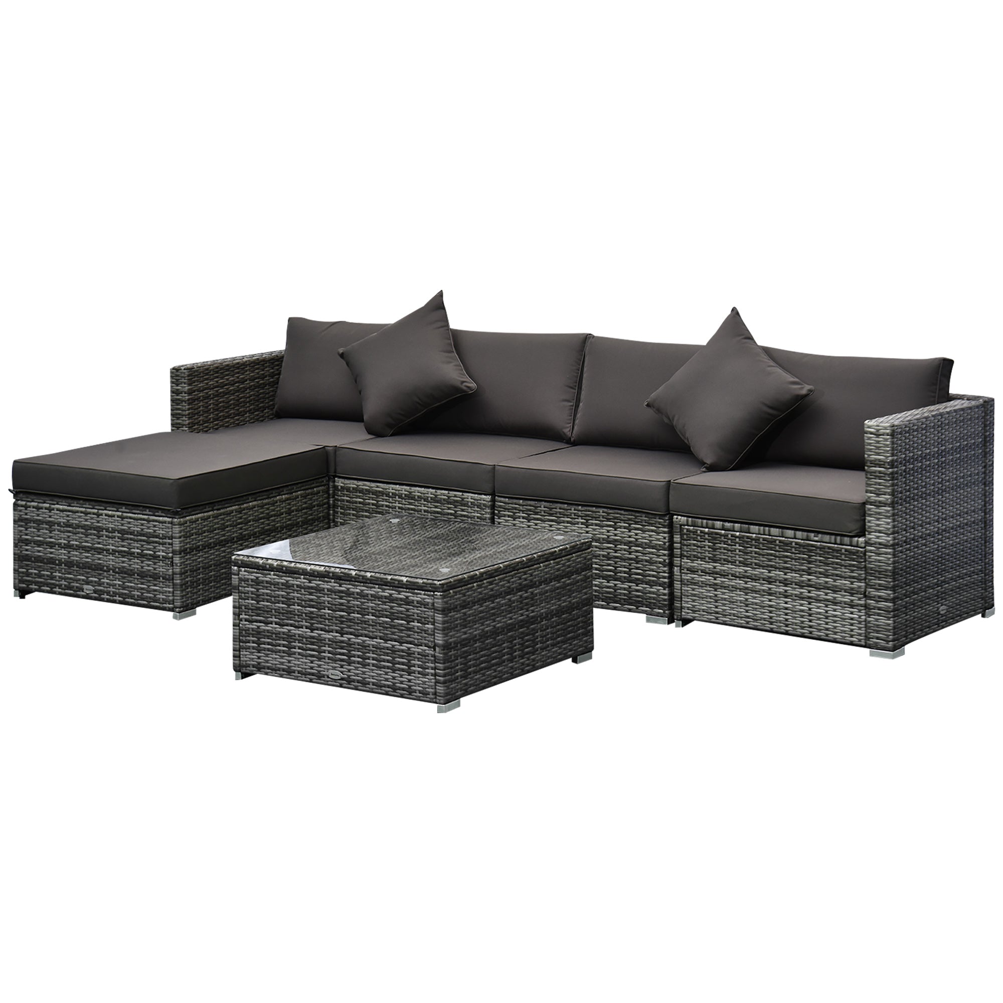 6 Pieces Outdoor PE Rattan Wicker Patio Furniture Sofa Set with Thick Cushions, Deluxe Garden Sectional Couch with Glass Top Table, Mixed Grey and Charcoal Patio Furniture Sets at Gallery Canada