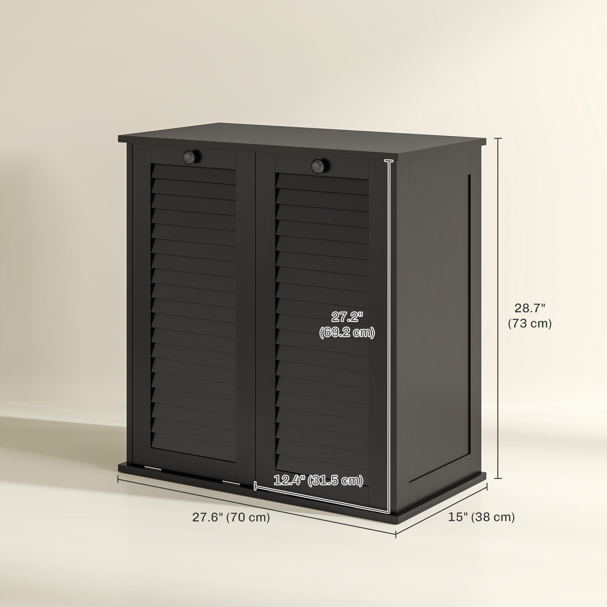 Tilt Out Laundry Cabinet, Laundry Basket Cabinet with 2 Baskets and 2 Louvered Doors, Black Bathroom Cabinets at Gallery Canada