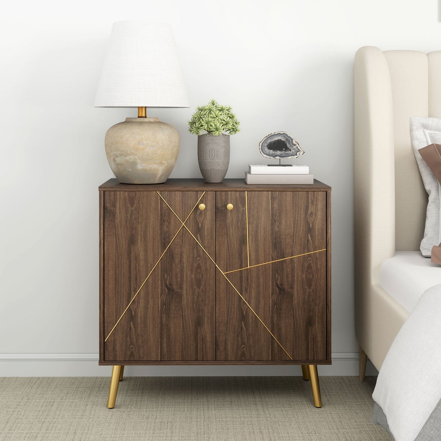 Sideboard Storage Cabinet with Luxurious Steel Lines, Brown Storage Cabinets at Gallery Canada