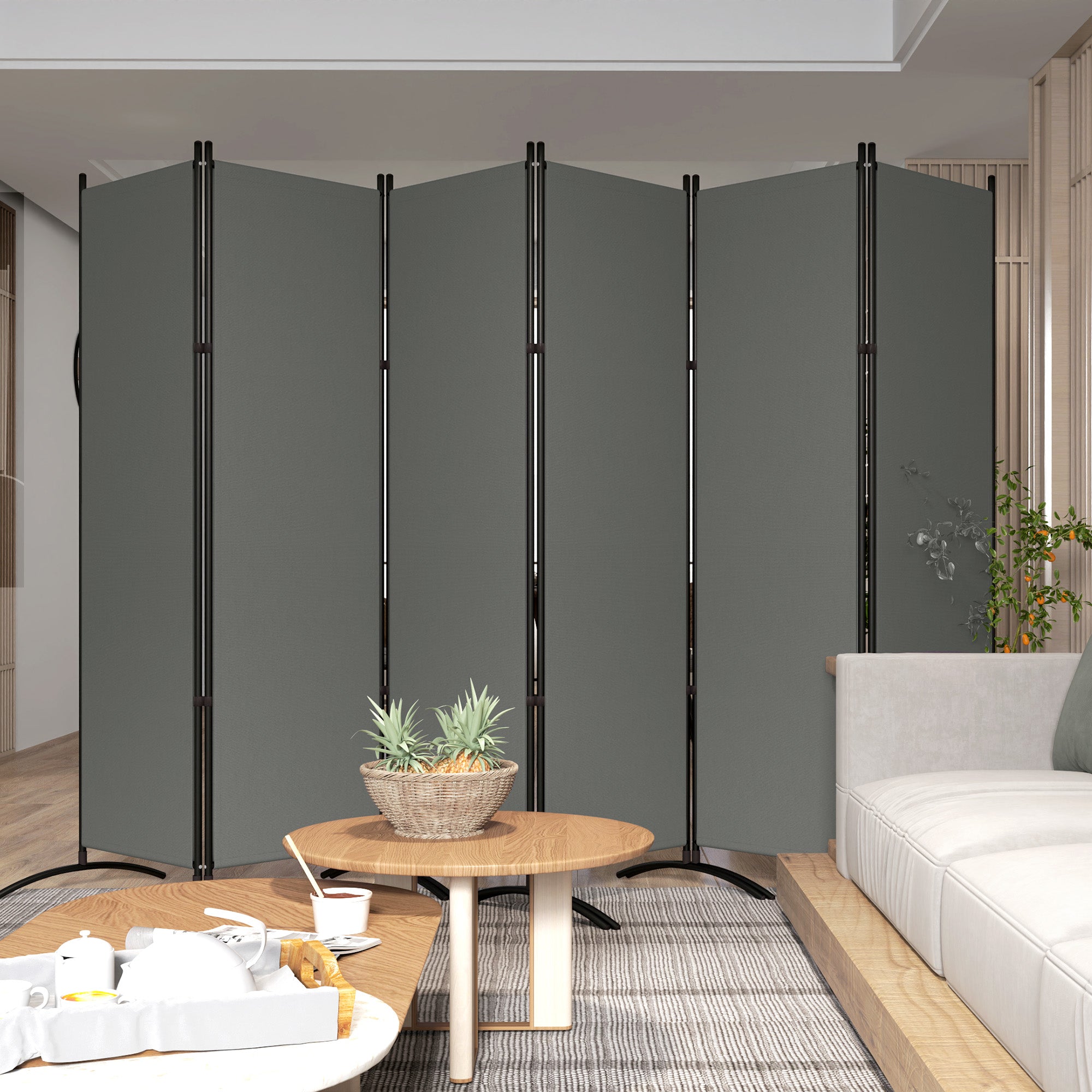 6 Panel Folding Room Divider, UV30+ Privacy Screen, Indoor Outdoor Privacy Panel with Stable Base, Dark Grey Side Awnings at Gallery Canada