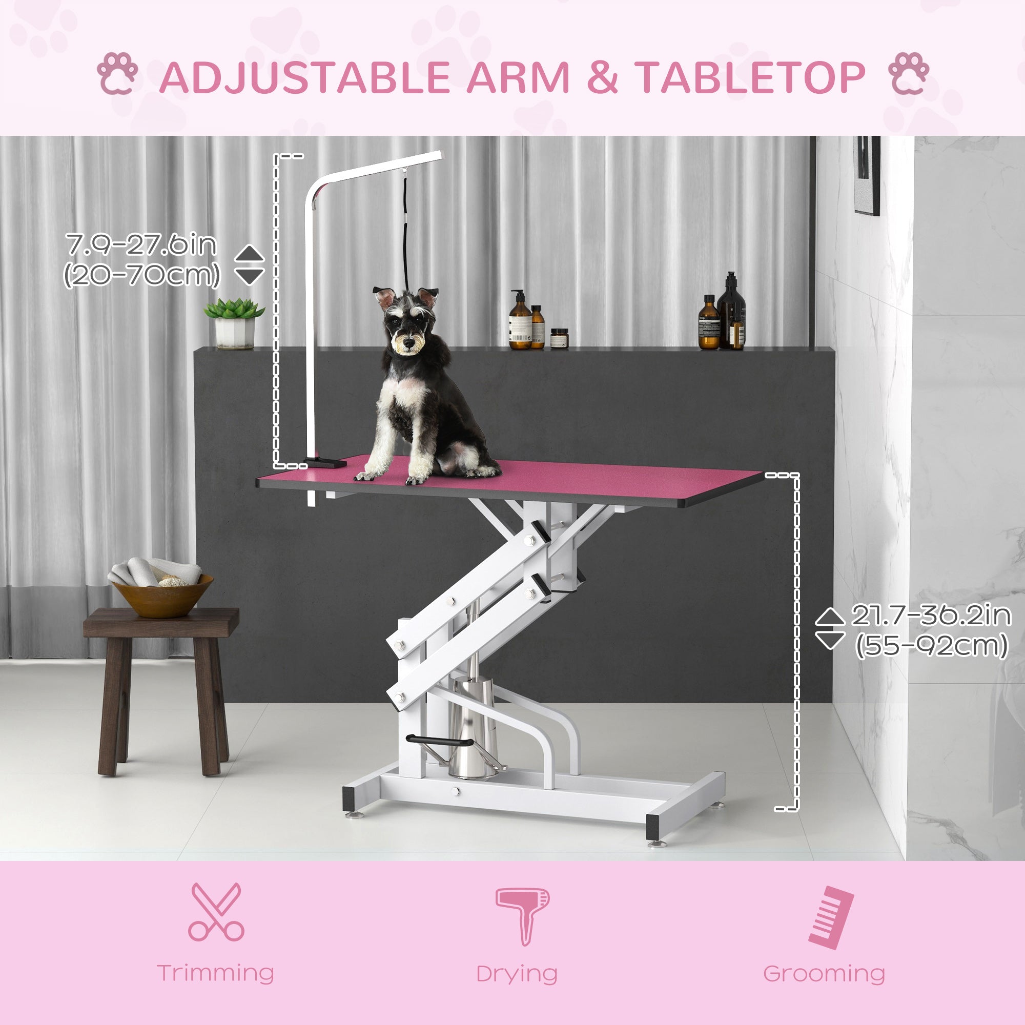 Pet Grooming Table, Height Adjustable Dog Grooming Table with Arm, Noose and Non-Slip Grooming Table, Pink Dog Grooming Tables at Gallery Canada