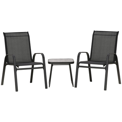 Outdoor Bistro Set of 3, 3 Piece Patio Set with Breathable Mesh Fabric, Stackable Chairs and Square Table, Black - Gallery Canada