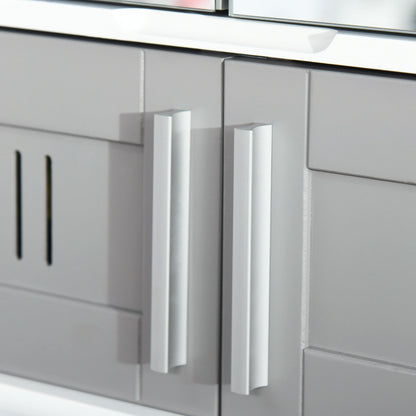 Bathroom Mirror Cabinet, Wall Mounted Storage Cupboard with Double Doors and Adjustable Shelf, Grey - Gallery Canada