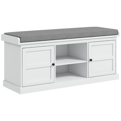 Shoe Storage Bench with Cushioned Seat, Entryway Bench Seat with 2 Cabinets and Adjustable Shelf for Hallway, White Shoe Storage Cabinets & Racks at Gallery Canada