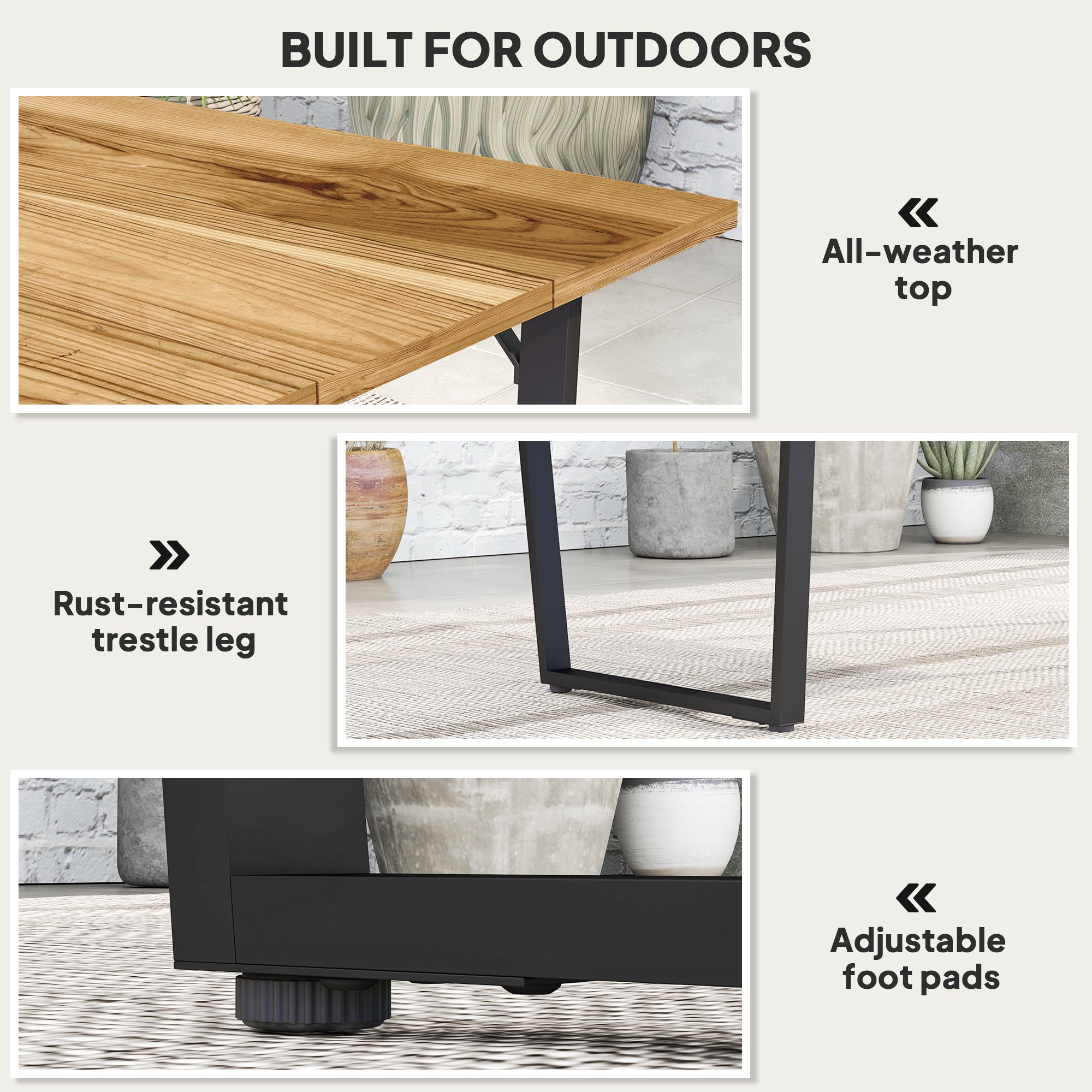 Wooden Outdoor Dining Table for 6 with 2