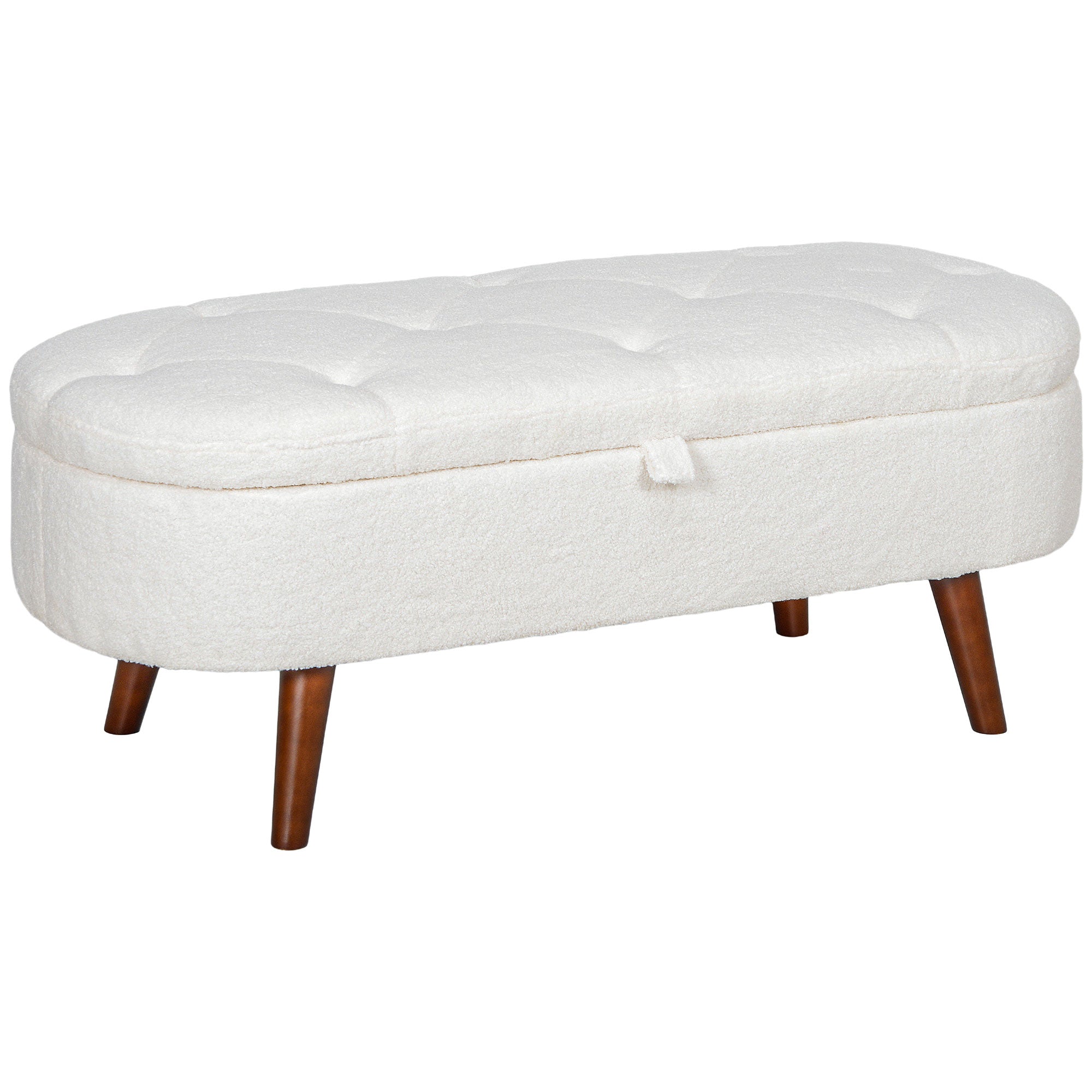 Boucle Bedroom Bench with Storage, Tufted Teddy Fleece Storage Ottoman Bench with Wood Legs for Living Room, White Storage Ottomans & Benches at Gallery Canada