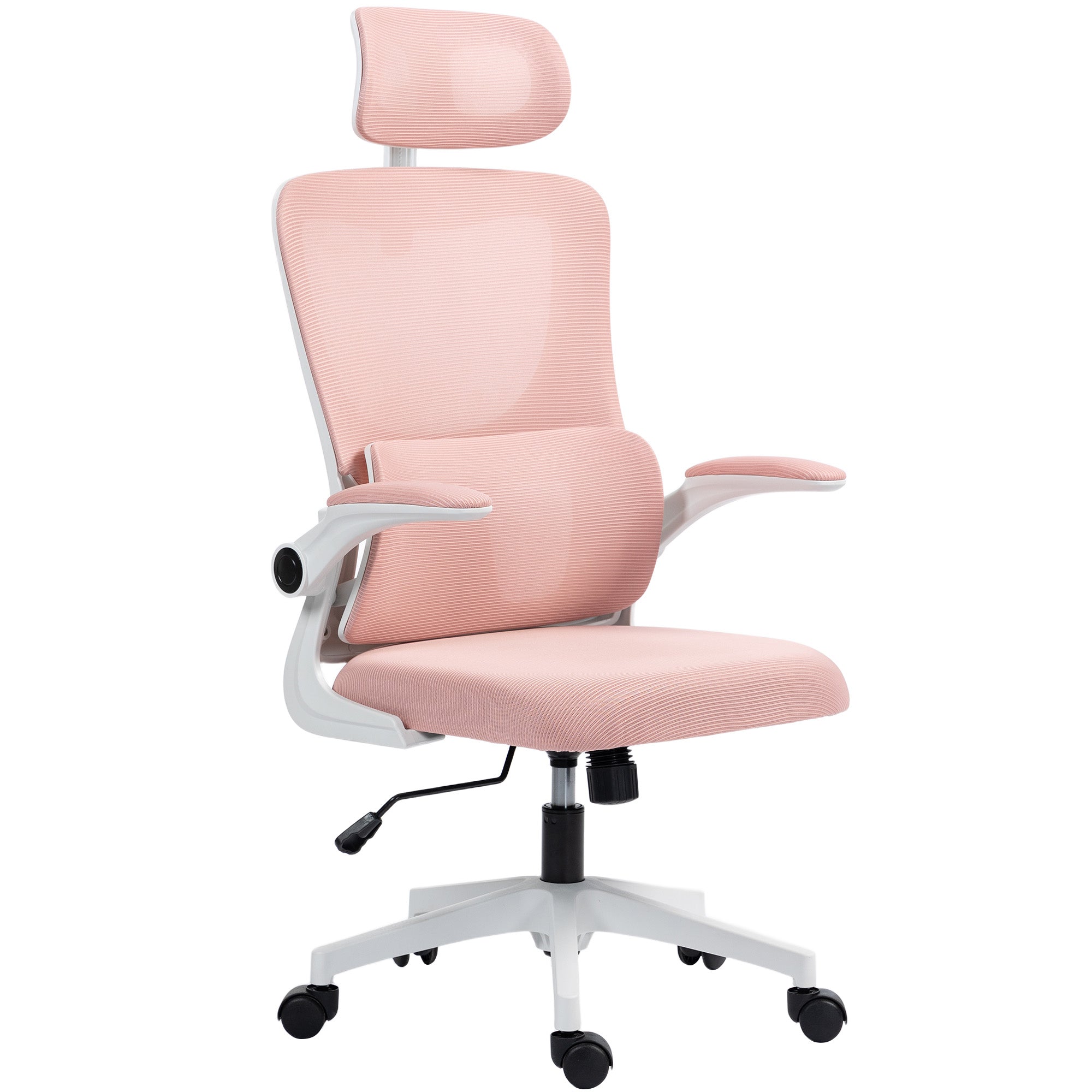 High Back Office Chair, Mesh Computer Desk Chair with Rotatable Headrest, Lumbar Back Support, Adjustable Height, Pink Executive & Manager Chairs at Gallery Canada