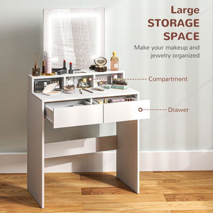 Makeup Vanity Desk with Mirror and LED Lights, for Bedroom, Modern Dressing Table with Drawers, Compartments, White Dressing & Vanity Tables   at Gallery Canada