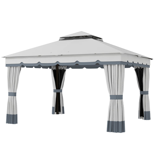 10' x 12' Double Roof Patio Gazebo Canopy, Outdoor Gazebo Shelter with Netting &; Curtains, for Garden, Lawn and Deck