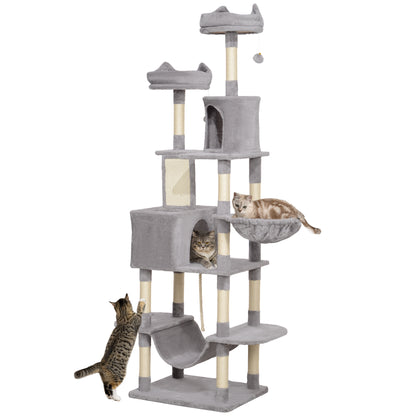 81" Large Cat Tree w/ Scratching Posts, Condos, Beds, Hammocks, Jumping Platforms, Toy Balls, Rope Cat Toy, Light Grey Cat Towers   at Gallery Canada