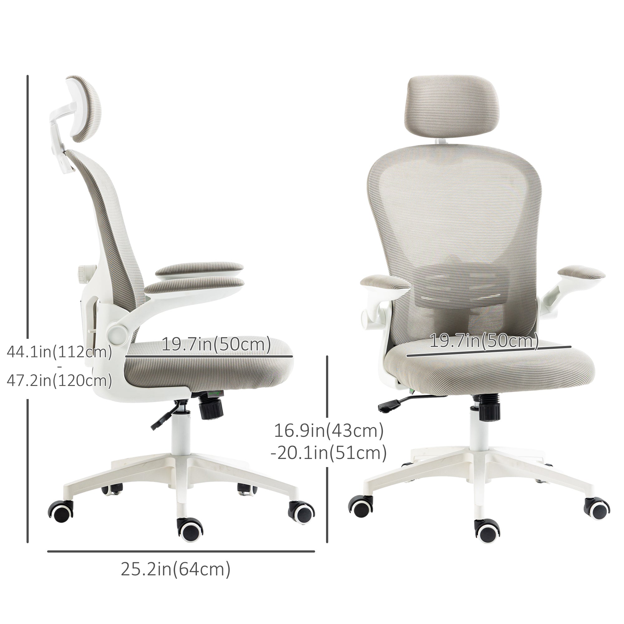 Office Chair, Mesh Computer Desk Chair with Adjustable Headrest, 4D Lumbar Support, Flip-up Arm, Grey Task Chairs at Gallery Canada
