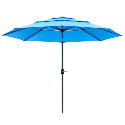 9FT 3 Tiers Patio Umbrella Outdoor Market Umbrella with Crank, Push Button Tilt for Deck, Backyard and Lawn, Sky Blue Sun Umbrellas Multi Colour  at Gallery Canada