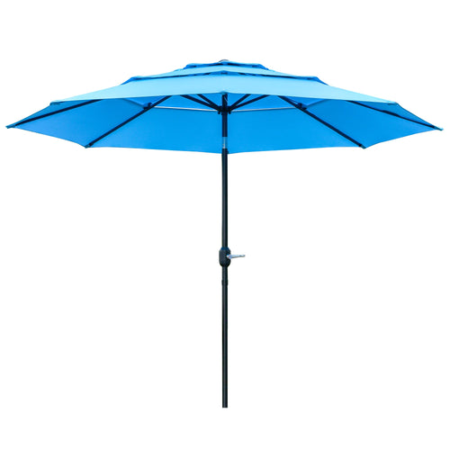 9FT 3 Tiers Patio Umbrella Outdoor Market Umbrella with Crank, Push Button Tilt for Deck, Backyard and Lawn, Sky Blue