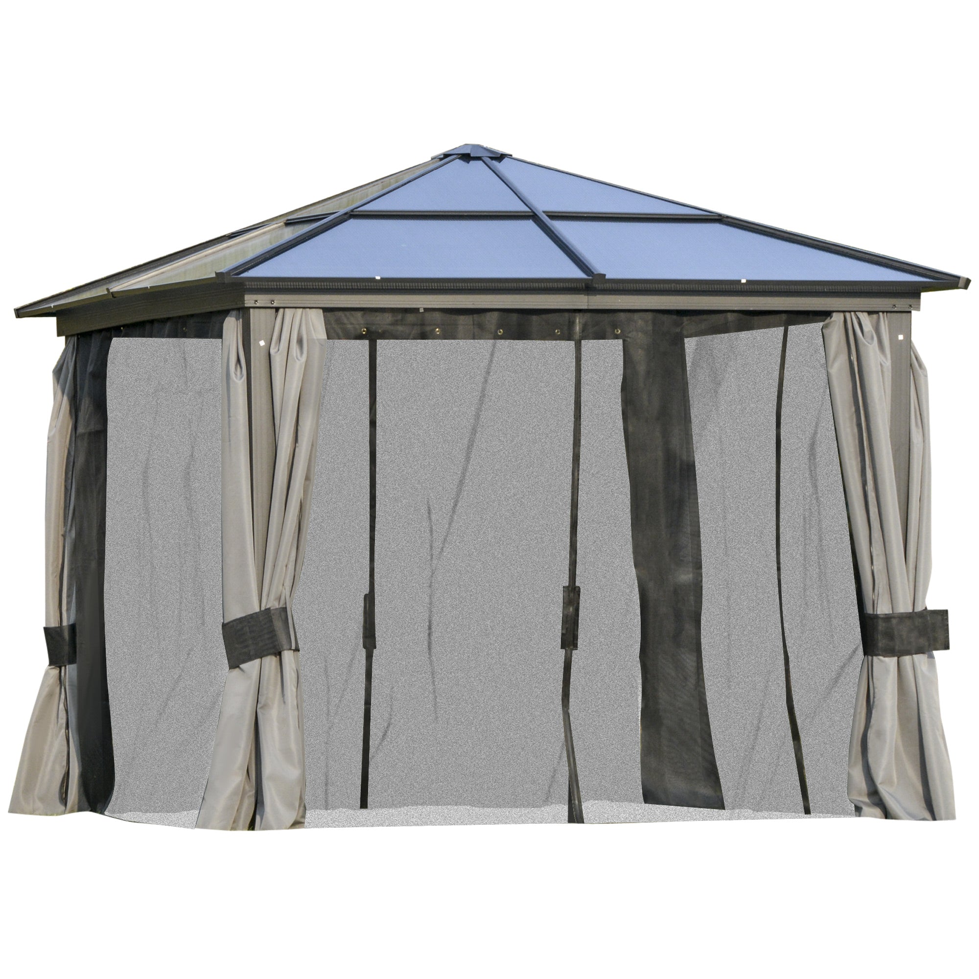 10x10ft Hardtop Gazebo with Aluminum Frame, Polycarbonate Gazebo Canopy with Curtains and Netting Gazebos Charcoal Gray, Black, Grey at Gallery Canada