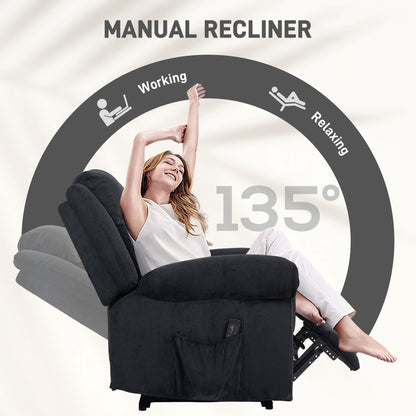 Manual Recliner Chair with Vibration Massage, Side Pockets, Corduroy Reclining Chair for Living Room, Black Sofas & Reclining Chairs at Gallery Canada