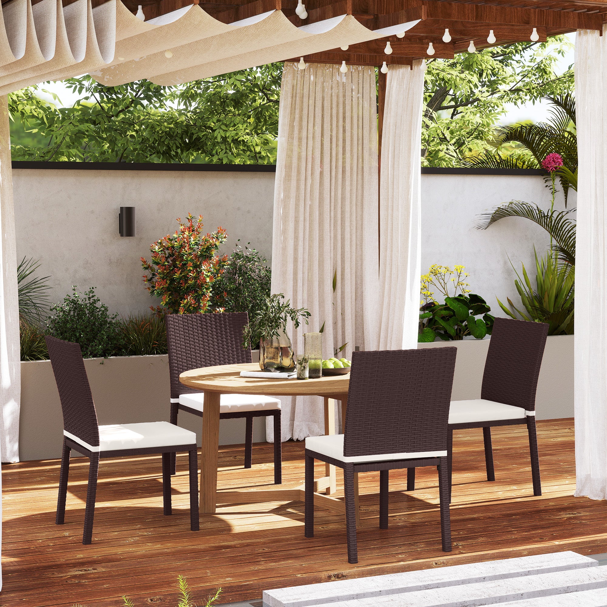 Patio Dining Chairs Set of 4, All Weather Wicker Armless Outdoor Chairs with Steel Frame for Garden, Backyard, Beige Patio Chairs at Gallery Canada