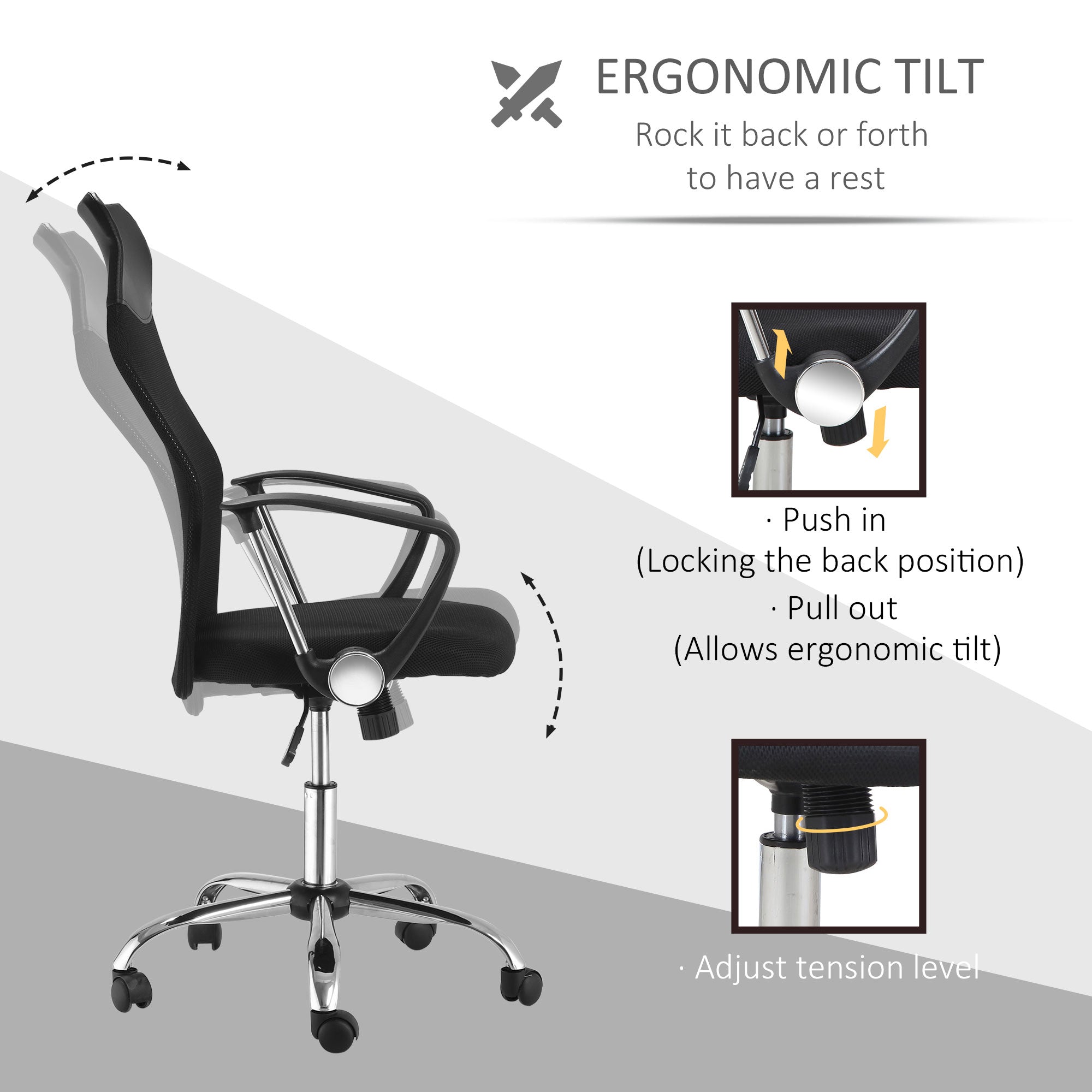 Mesh Office Chair, High Back Desk Chair, Swivel Computer Chair with Adjustable Height, Wheels, Black Task Chairs at Gallery Canada