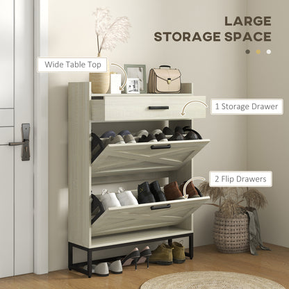 Slim Shoe Storage with 2 Flip Drawers and Adjustable Shelves Shoe Cabinet Organizer for 12 Pair, Distressed White Shoe Storage Cabinets & Racks   at Gallery Canada