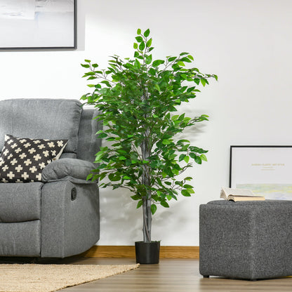 4.5ft Ficus Artificial Plant with Realistic Leaves, Potted Fake Tree for Home Office Indoor Outdoor Decor, Green Artificial Trees   at Gallery Canada