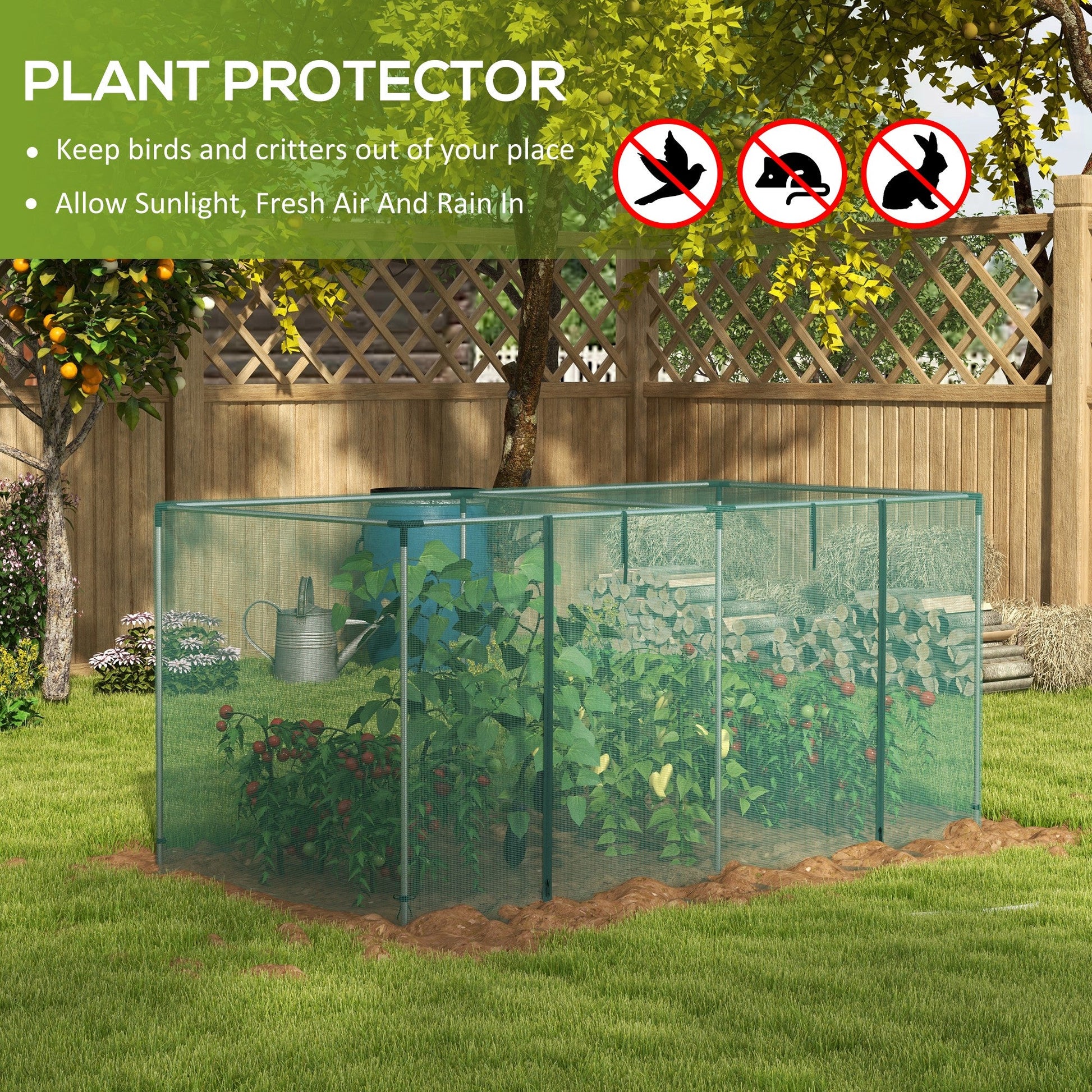 Galvanized Steel Crop Cage, Plant Protection Tent with Zippered Door, 8' x 4', Green Walk In Greenhouses   at Gallery Canada