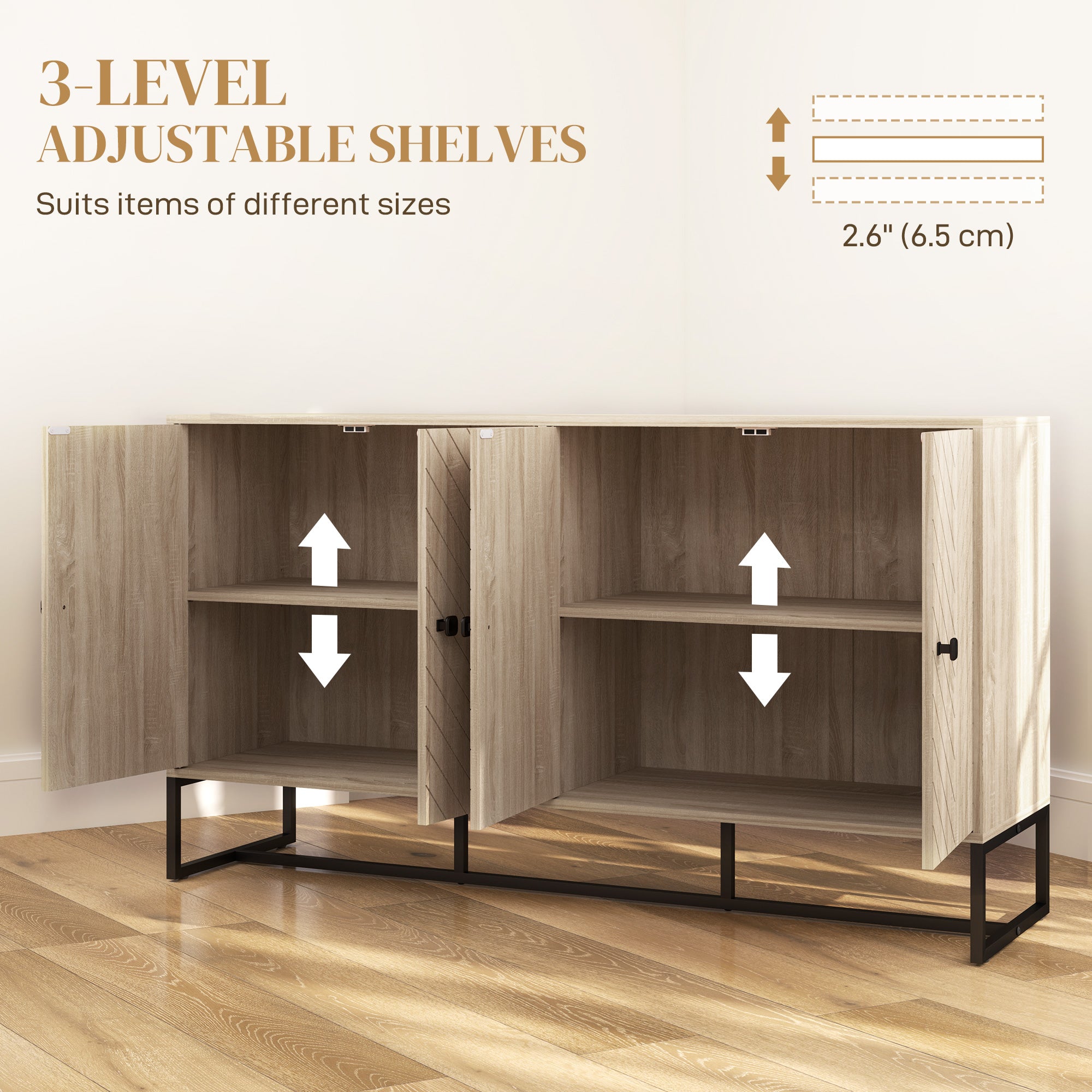 Sideboard Buffet Cabinet with 2 Adjustable Shelves and Steel Base, TV Stand, Coffee Bar Cabinet for Living Room, Oak Storage Cabinets at Gallery Canada