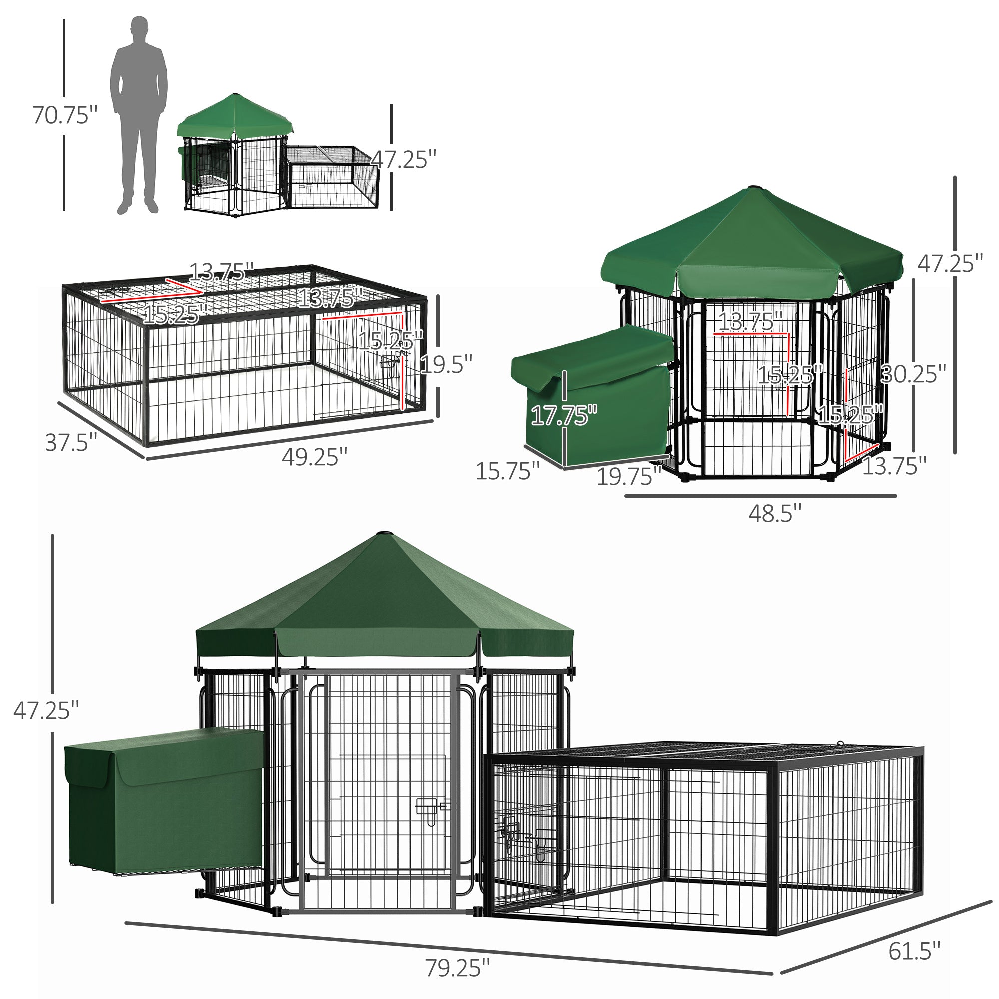 Heavy Duty Steel Chicken Coop with Canopy, Nesting Box, Lockable Doors, Green Chicken Coops   at Gallery Canada