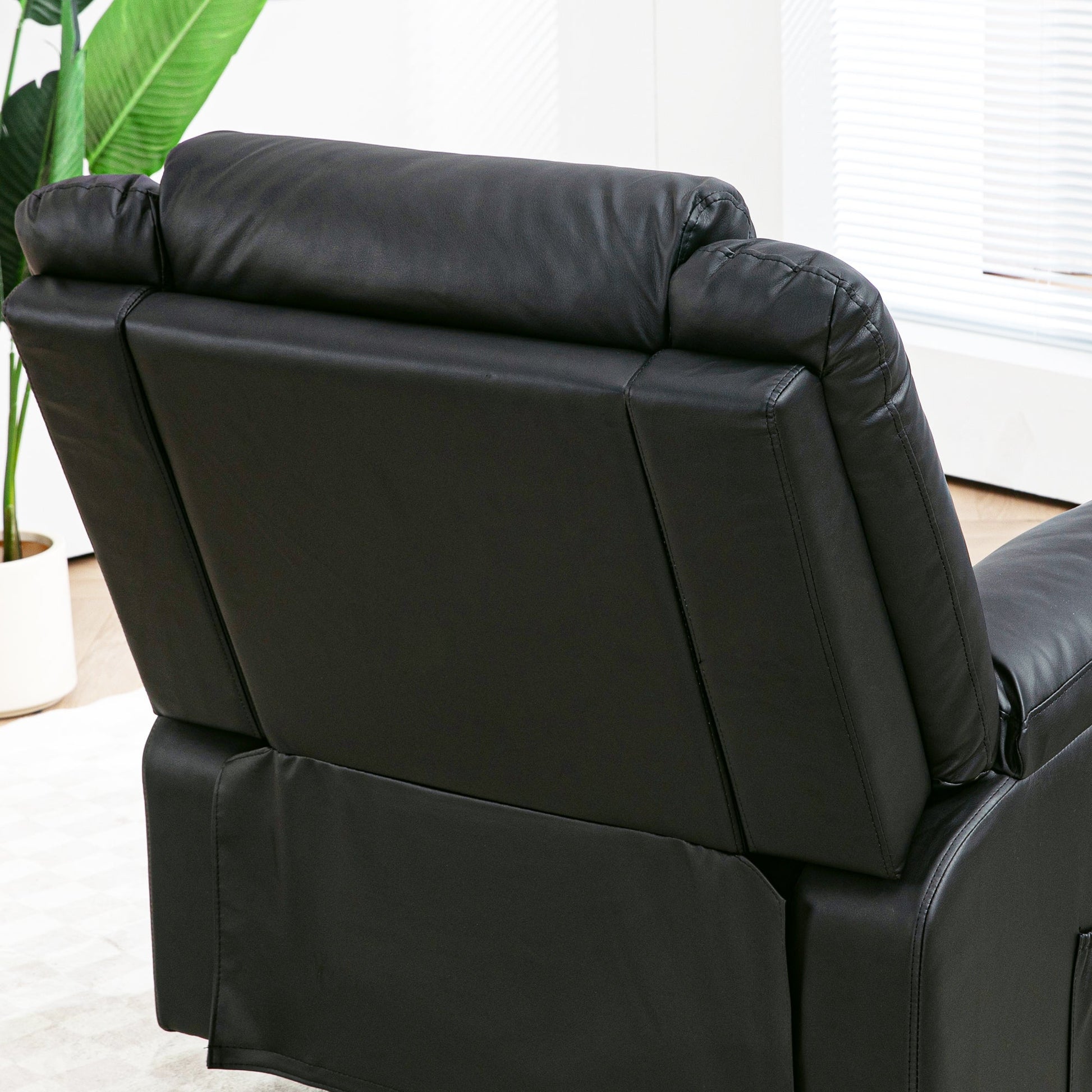 PU Leather Reclining Chair, Recliner Chair for Living Room with Footrest and 2 Side Pockets, Black Single Sofas   at Gallery Canada