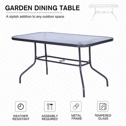 Metal Garden Dining Tables Outdoor Patio w/ Tempered Glass Top, Umbrella Hole, 55" x 31.5" Patio Dinning Tables   at Gallery Canada