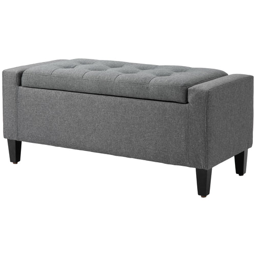 Storage Ottoman Bench, Linen Upholstered Bench with Tufted Design