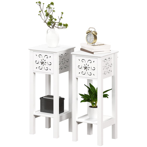 Nightstand Set of 2 with Drawer and Open Storage Shelf White