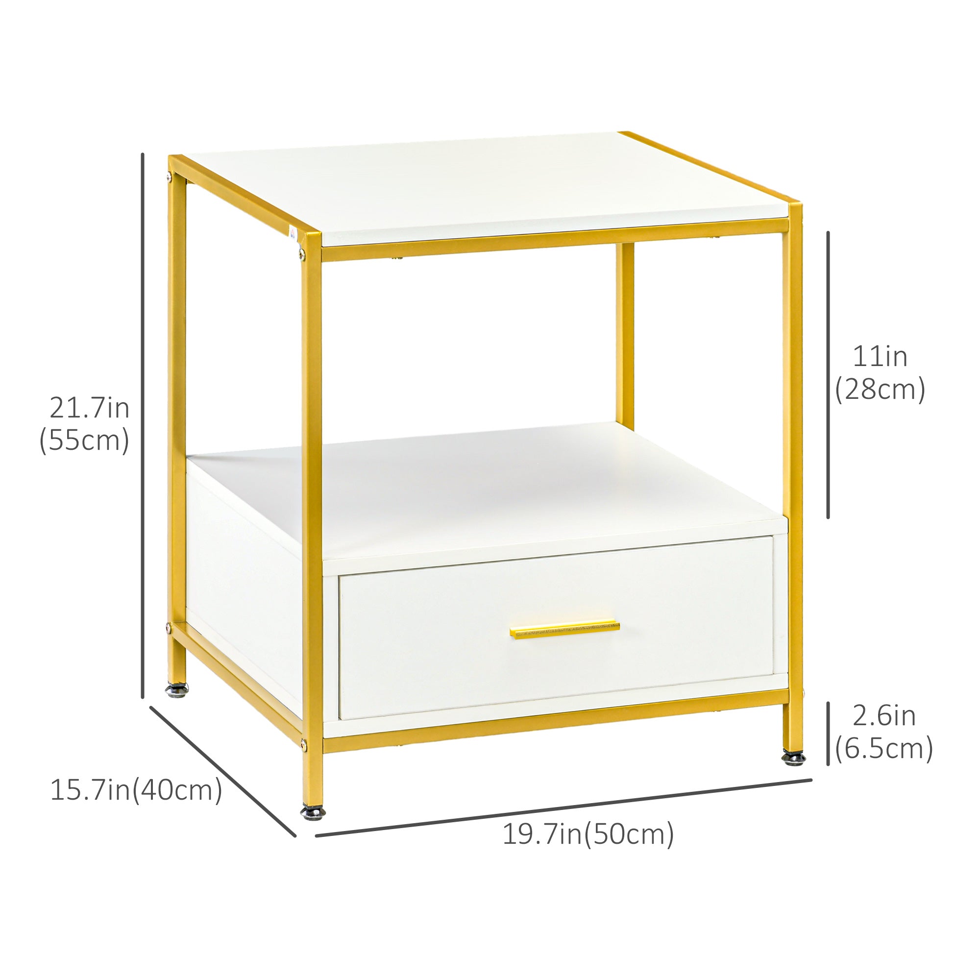 Bedside Table Set of 2, Side End Table with Drawer and Shelf for Bedroom, 19.7