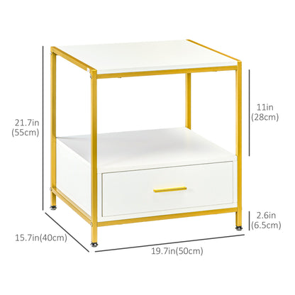 Bedside Table Set of 2, Side End Table with Drawer and Shelf for Bedroom, 19.7"W x 15.7"D x 21.7"H, White and Gold Bedside Tables   at Gallery Canada