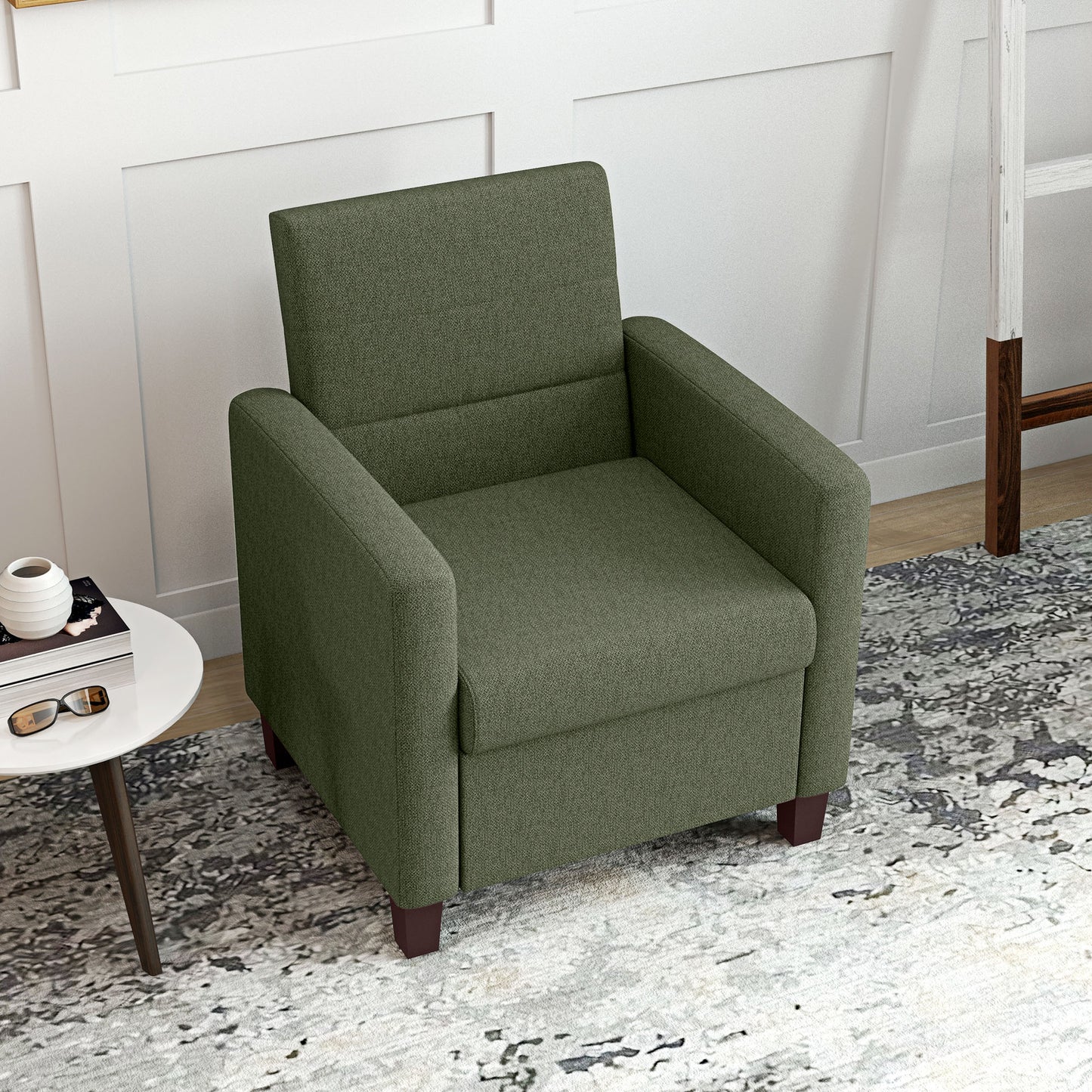 Fabric Accent Chair, Modern Armchair with Seat Cushion and Non-Slip Pads for Living Room, Bedroom, Dark Green Accent Chairs at Gallery Canada