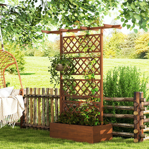 Wooden Planter with Trellis Privacy Screen, Raised Garden Bed to Grow Vegetables, Herbs and Flowers, Orange
