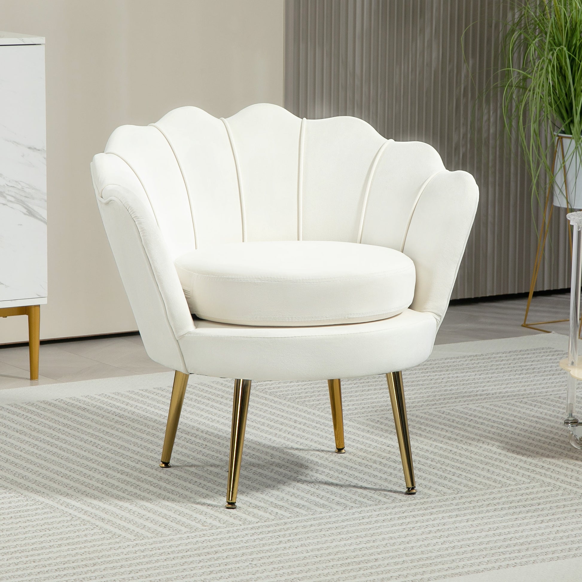 Modern Accent Chair, Velvet-Touch Fabric Leisure Club Chair with Gold Metal Legs for Bedroom, Cream White Accent Chairs Multi Colour at Gallery Canada