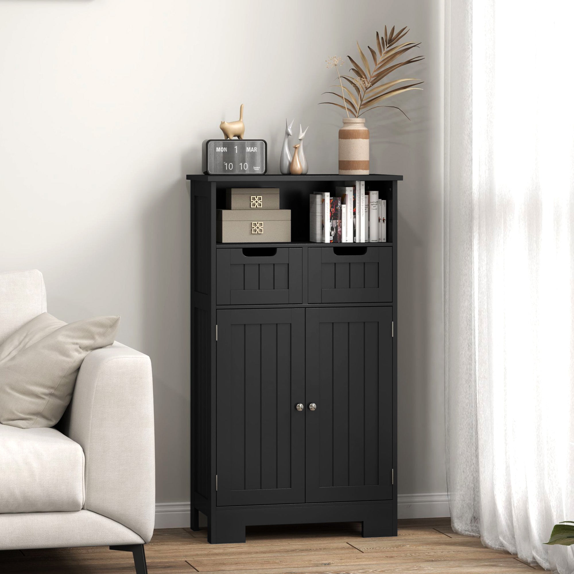 Freestanding Bathroom Cabinet with Adjustable Shelf and Drawers, Small Cabinet for Bathroom, Living Room, Black Bathroom Cabinets at Gallery Canada