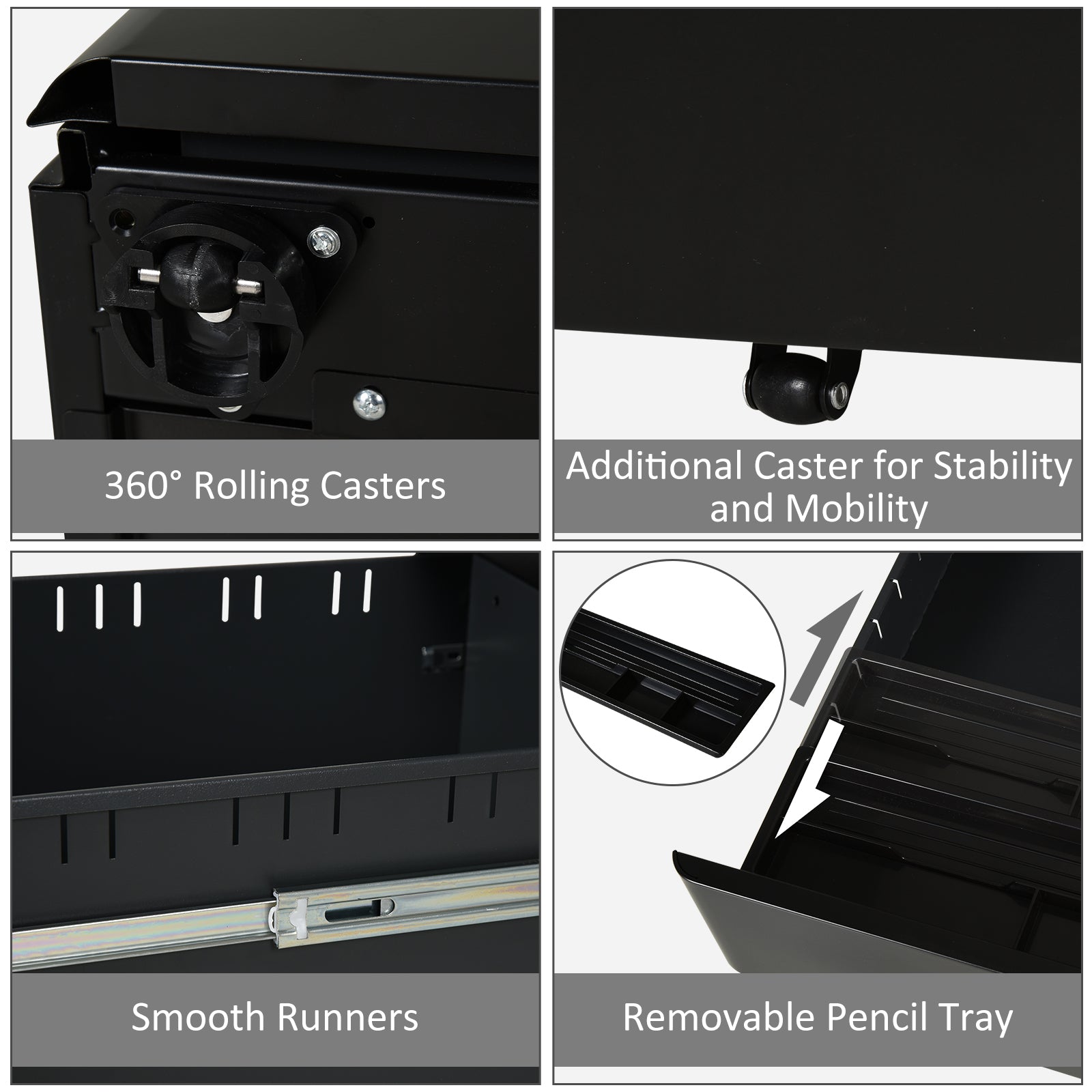 Metal Filing Cabinet 3 Drawer, Mobile Office Cabinet with Wheels for Legal, Letter, A4 File, Black Office Cabinets & Cupboards at Gallery Canada