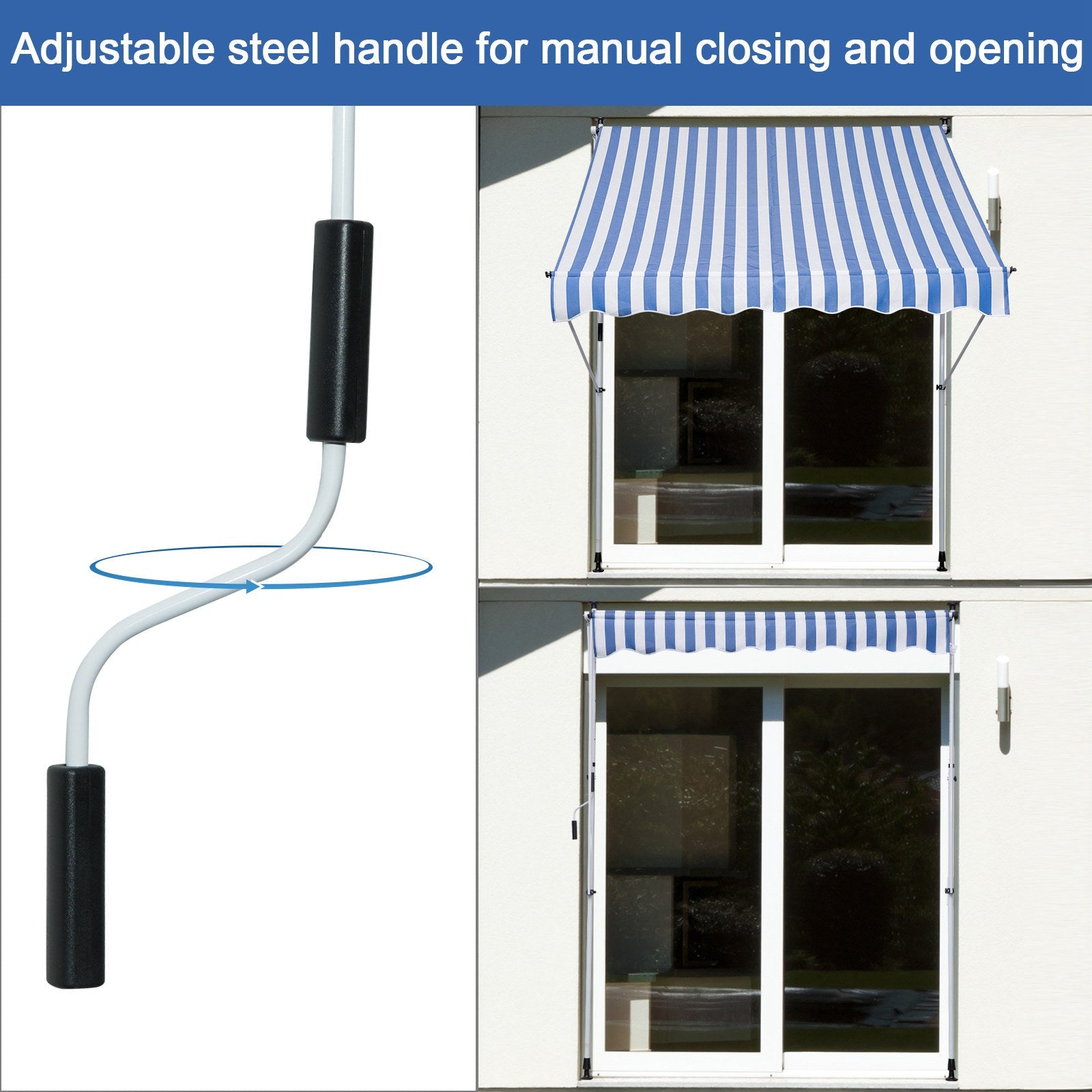 6.6'x5' Manual Retractable Patio Awning Window Door Sun Shade Deck Canopy Shelter Water Resistant UV Protector Blue Door Awnings   at Gallery Canada