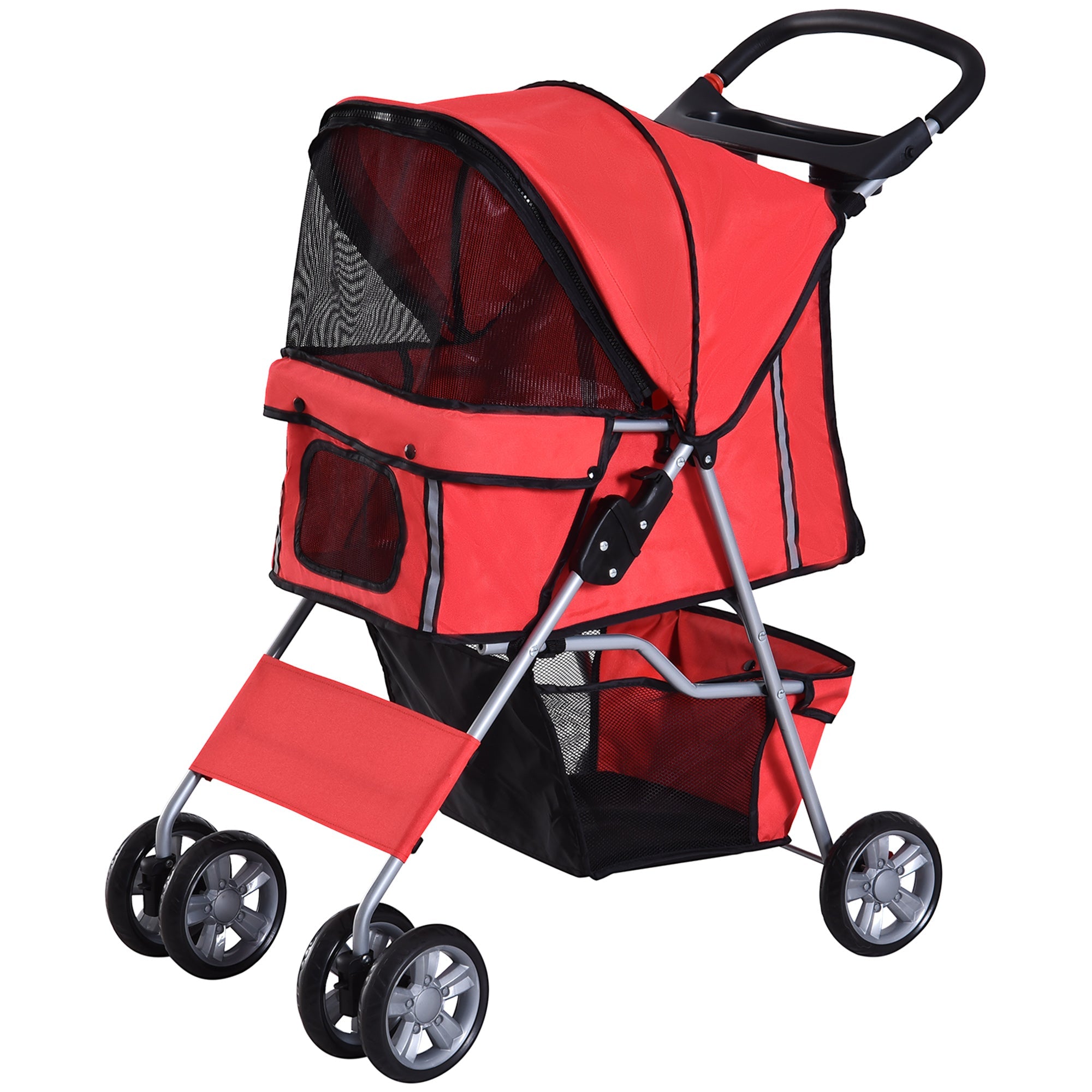 4 Wheel Dog Pet Stroller Dog Cat Carrier Folding Sunshade Canopy with Brake, Red Dog Bike Trailers & Strollers   at Gallery Canada